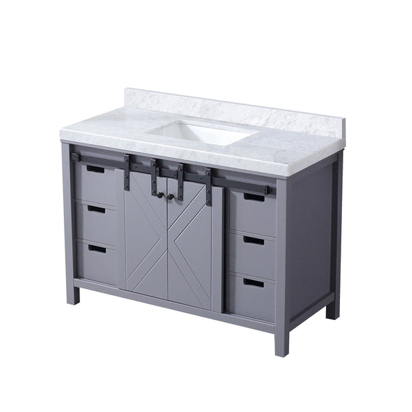 English Elm Dark Grey Bath Vanity 48" W X 22" D With Elegant Carrara Marble Top, Solid Wood Frame & Storage Solutions B2731P260022