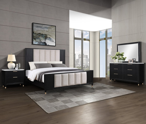 English Elm Modern Streamlined Chest with Engineered Stone Top and Brass Hardware — Ample Storage, Sleek Urban Style Black,White 62.25 L x 21.75 W x 38 H B2741P366725