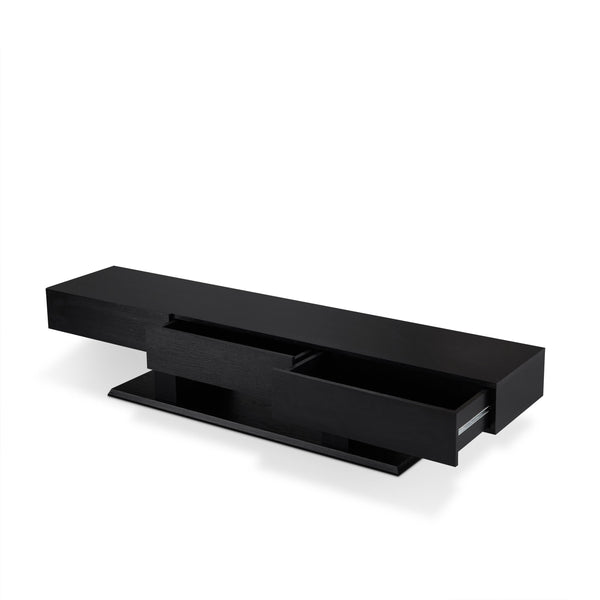 English Elm Follian Black Finish TV Stand with 3 Drawers, Open Shelf, Ball-Bearing Glides for 50" TVs — Modern B2726P255763