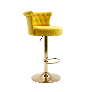 English Elm UNITED Velvet 360° Rotating Bar Chair with Diamond Stitching, Gold Frame, Plush Foam Seat, Adjustable Height Yellow W1568P361719
