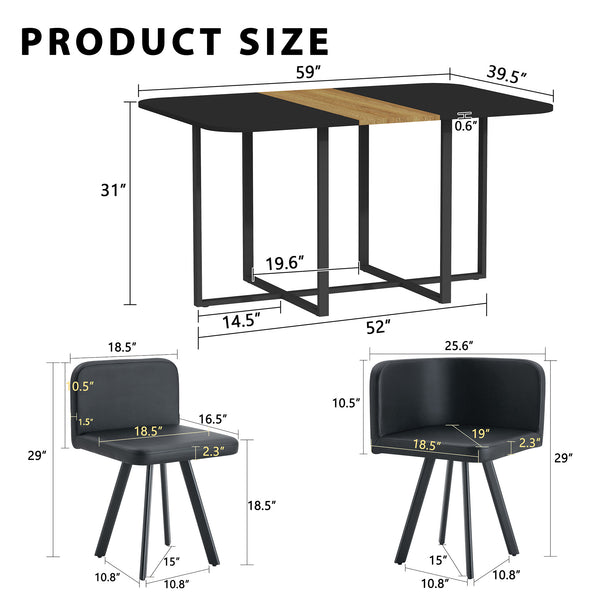English Elm 7 Piece Industrial Dining Set Two-tone Wood Grain Table with Six Pu Leather Chairs W3875S00098