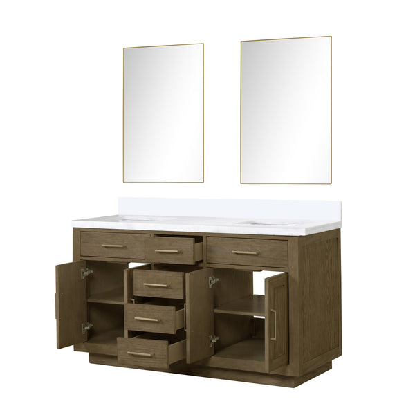English Elm Grey Oak Double Bath Vanity Set With White Quartz Top & 28” Mirrors - Modern, Durable & Spacious Design B2731S01535