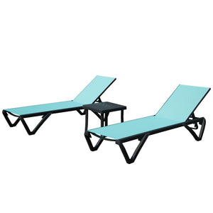 English Elm Outdoor Lounge Chair Lake Blue - Aluminum 5-Position Recliner with Wheels, Stackable, Table included W1859P225543