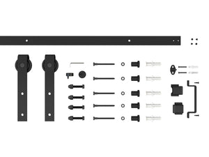 English Elm 30 in Matte Black Steel Sliding Barn Door Frosted Glass Privacy Panel with Hardware B2763P483235