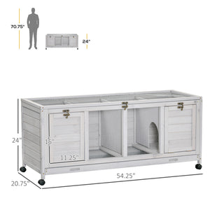 English Elm Pawhut Wooden Rabbit Hutch on Wheels with Removable Tray and Openable Roof Indoor W2225P173746
