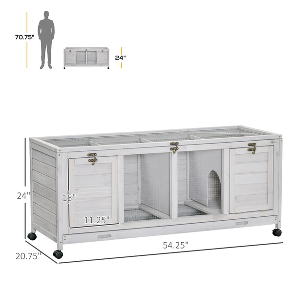 English Elm Pawhut Wooden Rabbit Hutch on Wheels with Removable Tray and Openable Roof Indoor W2225P173746