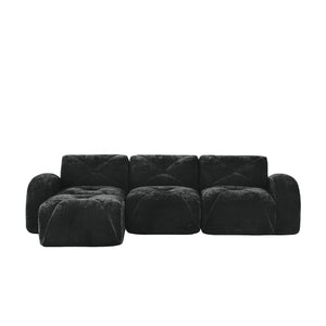 English Elm L-shaped Velvet Sectional Sofa Tufted Modular Seating with Ottoman for Living Room Black W714S01627
