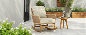 English Elm Contemporary Wicker Rocking Chair Pe Rattan Weave Wooden Frame Plush Cushions Patio Beige N767P229004N