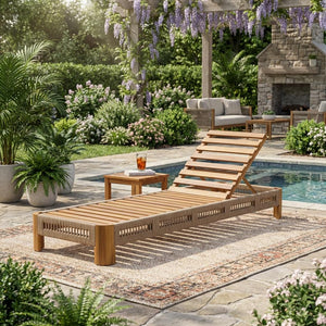 English Elm Acacia Solid Wood Outdoor Chaise Lounge with Rope Panels and Adjustable Reclining Back N767P369236T