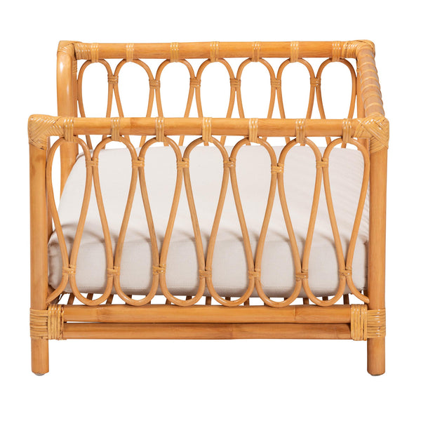 English Elm Bohemian Woven Rattan Pet Bed with Raised Sides Removable Cushion Honey Finish B2750P467747