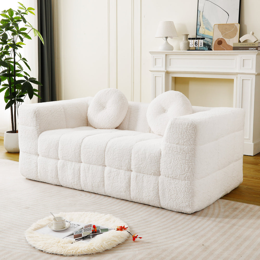 English Elm 66.5-inch Cloud Sofa with Lychee-Textured Plush Polyester, High-Density Foam Comfort & Chic Design Beige W834P366232