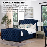 English Elm Marcella Upholstered Shelter Headboard Bed Set, Queen, Navy Blue Velvet