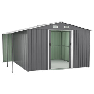 English Elm 10x12 Ft Galvanized Steel Outdoor Shed Dual Zone Lockable Sliding Doors Backyard Storage Dark Gray W1598S00034