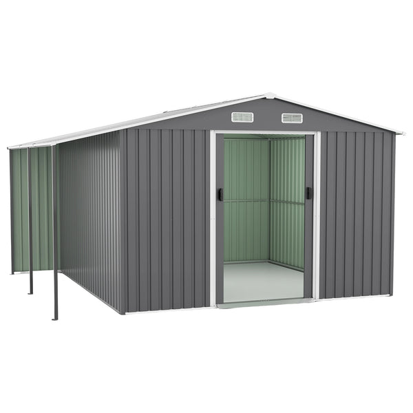 English Elm 10x12 Ft Galvanized Steel Outdoor Shed Dual Zone Lockable Sliding Doors Backyard Storage Dark Gray W1598S00034