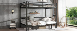 English Elm Queen Metal Bunk Bed - Versatile Queen-Over-Queen With Pull-Out Lower Section & Safety Rails, Black W1580S00208-GIGA