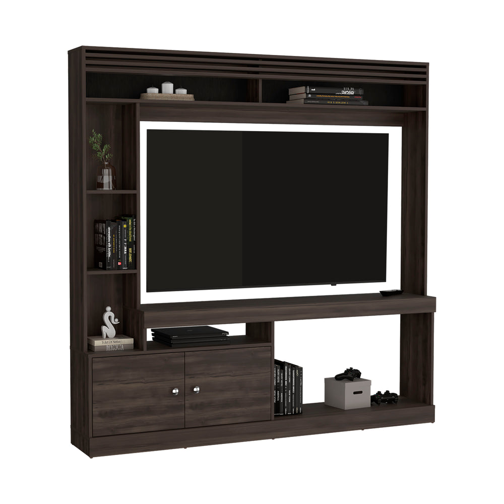English Elm Entertainment Walnut Media Console with 2 Doors, 7 Shelves, 65" TV Support, Eco-Friendly Build B097S00194