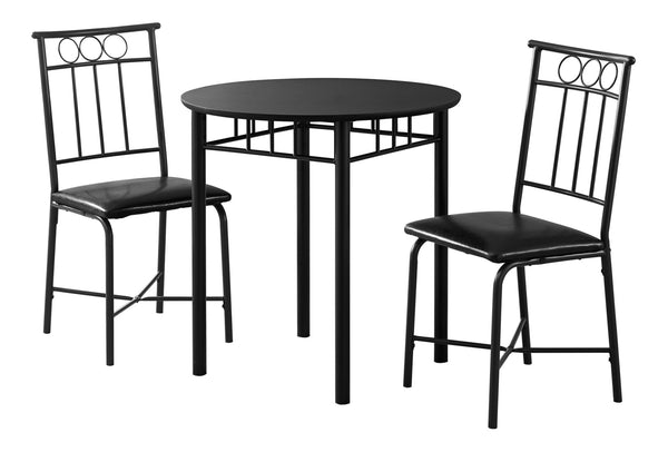 English Elm Dining 3-Piece Bistro Set 30" Round — Black Metal Table & Cushioned Leather-Look Chairs, Compact Stylish Dining B2710P218797