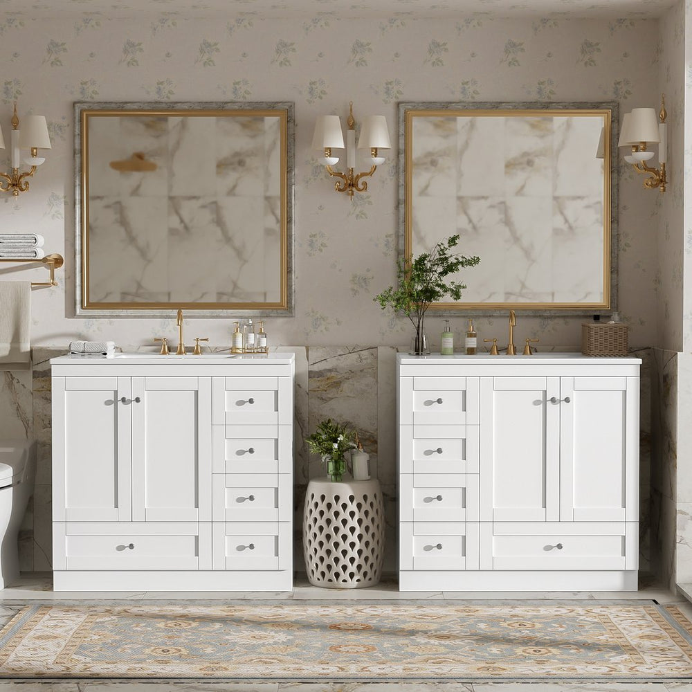 English Elm 72" Freestanding Bathroom Vanity Mdf Shaker Style with Ceramic Sink and Soft Close Storage N729P000031K