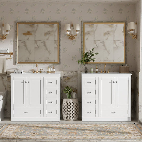 English Elm 72" Freestanding Bathroom Vanity Mdf Shaker Style with Ceramic Sink and Soft Close Storage N729P000031K