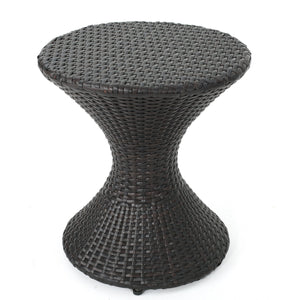English Elm Outdoor Wicker Hourglass Side Table Sculptural Rattan Weave Patio Accent N773P362081B