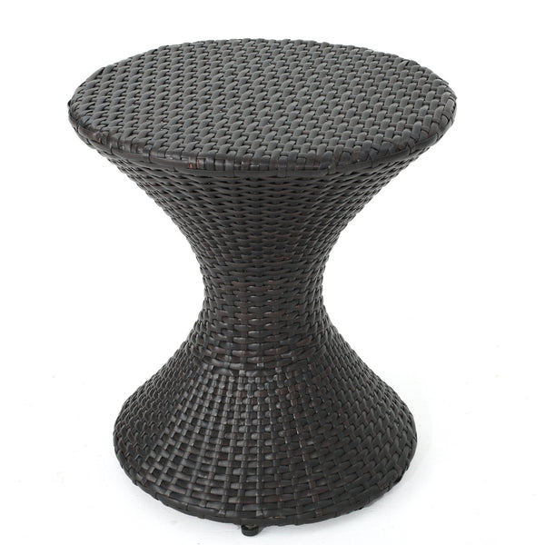 English Elm Outdoor Wicker Hourglass Side Table Sculptural Rattan Weave Patio Accent N773P362081B