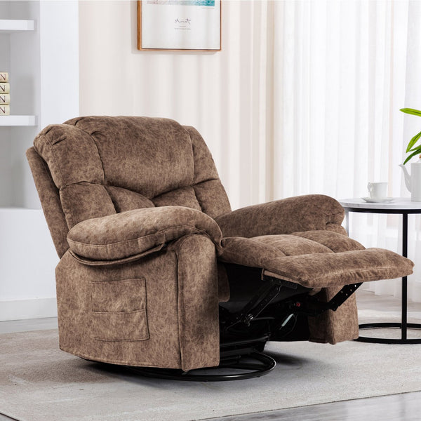 English Elm Swivel Recliner Chair with 8-Point Massage, Lumbar Heat, 360° Swivel, Rocking, USB & Cup Holders Brown W1403P172917