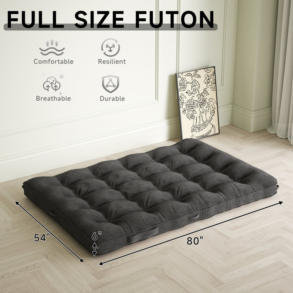 English Elm 6 Inch Corduroy Foldable Floor Mattress Full Size Futon Pad for Guest Sleeping Light Gray T3210P477350