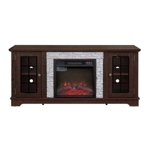 English Elm 58" Modern TV Stand with 18" Electric Fireplace, Faux Stone Mantel, Ample Storage & Cable Management for Living Room Comfort and Style Cherry W2275S00026