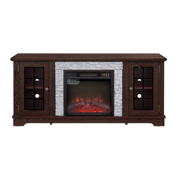 English Elm 58" Modern TV Stand with 18" Electric Fireplace, Faux Stone Mantel, Ample Storage & Cable Management for Living Room Comfort and Style Cherry W2275S00026