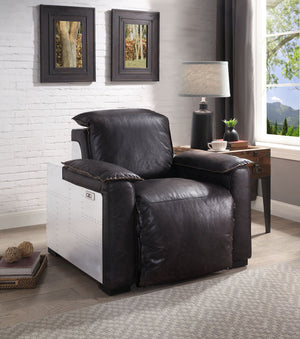 English Elm Misezon Dark Brown Top Grain Leather Power Recliner with Aluminum Frame, Pillow Arms & Full Foam Comfort B2726P280178