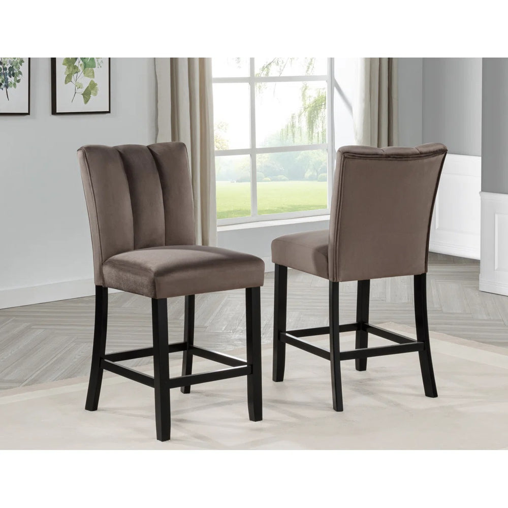 English Elm Modern Faux Marble Counter Dining Set with Velvet Chairs and Matte Black Legs B011S02493