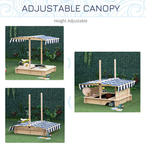 English Elm Outsunny Cedar Wood Kids Sandbox with Adjustable Canopy and Foldable Bench Seats W2225P200739