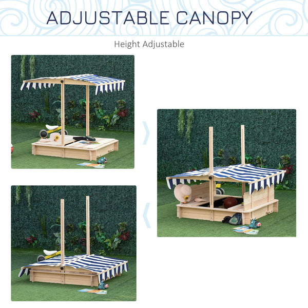 English Elm Outsunny Cedar Wood Kids Sandbox with Adjustable Canopy and Foldable Bench Seats W2225P200739