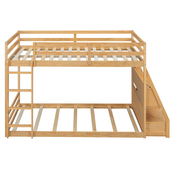 English Elm Full Bunk Bed with App Led Lighting Usb Charging Storage Drawers Kids Bedroom Natural N820S00080N