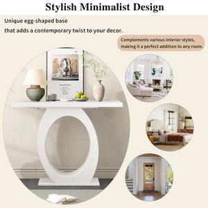 English Elm Mirod Sculptural Console Table Acacia Veneer Gloss Top Egg Base Entryway Accent Beige N760P214780W