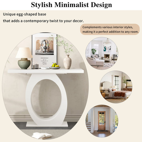 English Elm Mirod Sculptural Console Table Acacia Veneer Gloss Top Egg Base Entryway Accent Beige N760P214780W