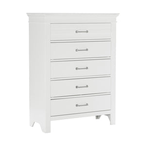 English Elm 5 Drawer White Wood Chest Farmhouse Transitional Style with Antique Nickel Pulls B011P220618