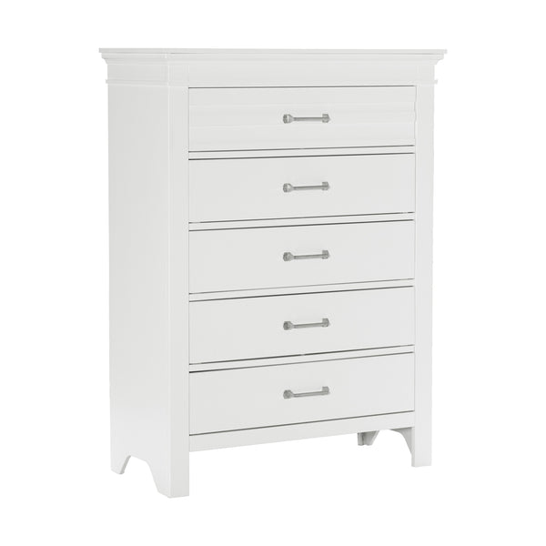 English Elm 5 Drawer White Wood Chest Farmhouse Transitional Style with Antique Nickel Pulls B011P220618