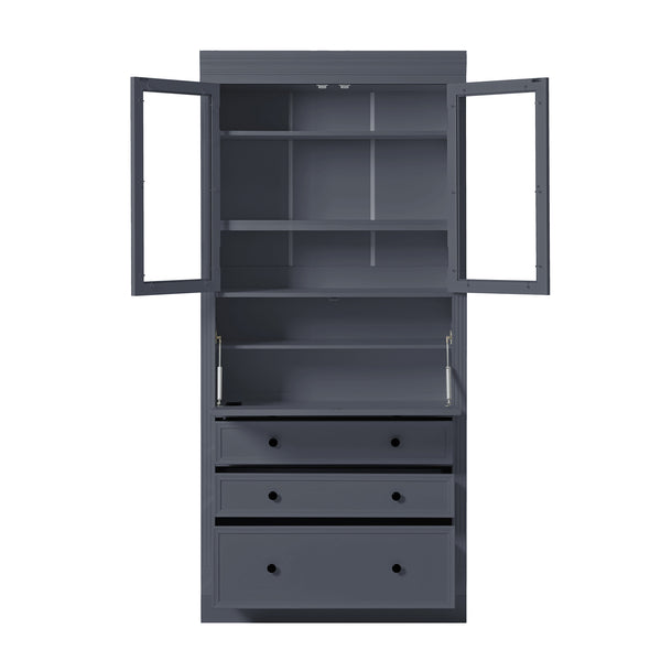 English Elm Topmax Shaker Pantry Cabinet with Drawers Power Outlet and Glass Doors SP000094AAE