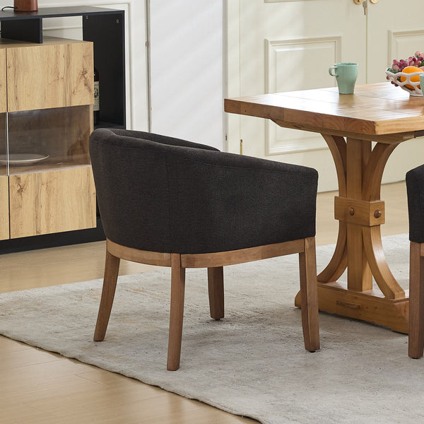 English Elm Mid Century Modern Barrel Dining Chair With Arms - Plush Linen, Durable Hardwood Frame, Versatile Use W1143P346925