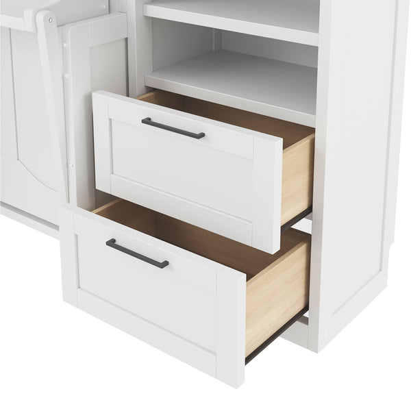English Elm Queen Murphy Fold Down Wall Bed with Wardrobe Drawers and Shelves for Guest Rooms White LP000909AAK-2