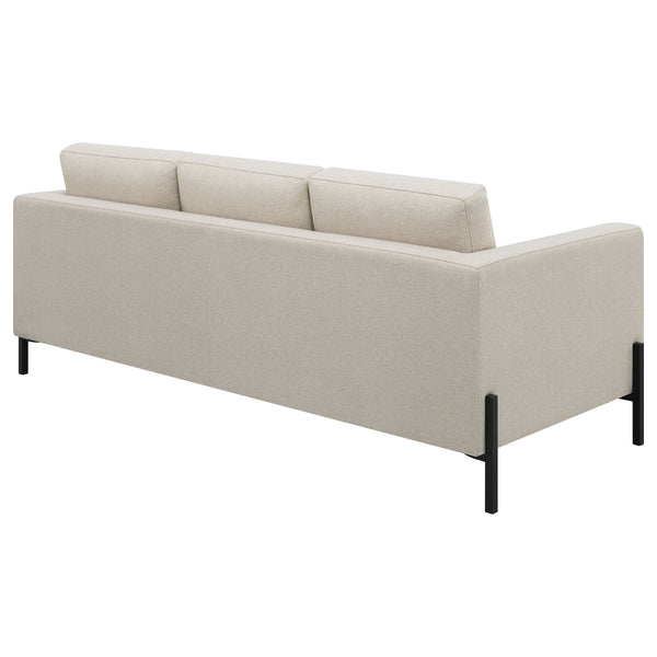 English Elm Tilly Oatmeal Track Arm Sofa with Herringbone Fabric, Mid-Century Metal Legs, Sleek Tailored Design B062P358310