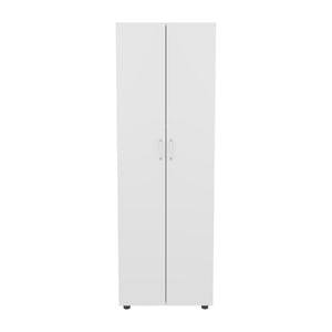 English Elm Aurora White Two-Door Armoire with Rod & Two Interior Shelves, MDF Closet Storage, Easy Assembly B200S00422