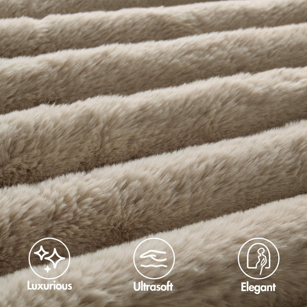 JLA Home Madison Park - Ultrasoft Faux Fur Ribbed Comforter Set reinvents your bedroom with plush velvet reverse, Oeko‑Tex safety and lasting loft Taupe MP10-8440