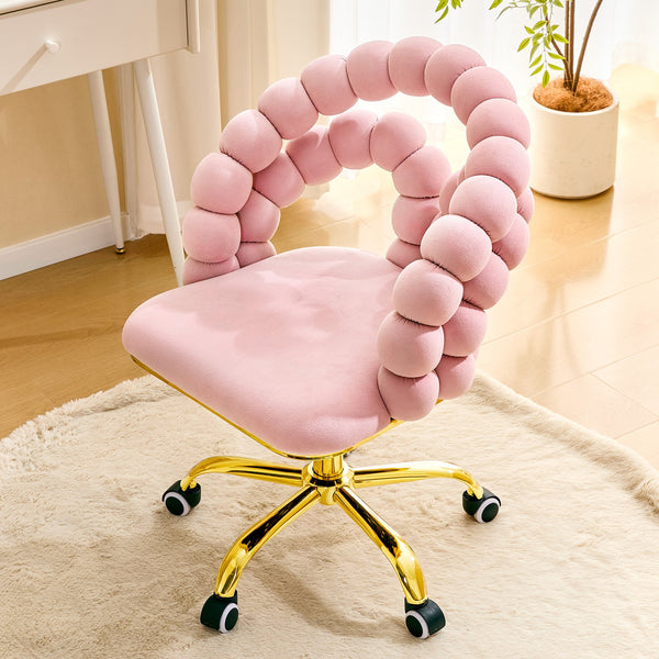 English Elm Pink Velvet Bubble Swivel Chair Gold Base Adjustable Glam Seat for Vanity Office W3875P446136