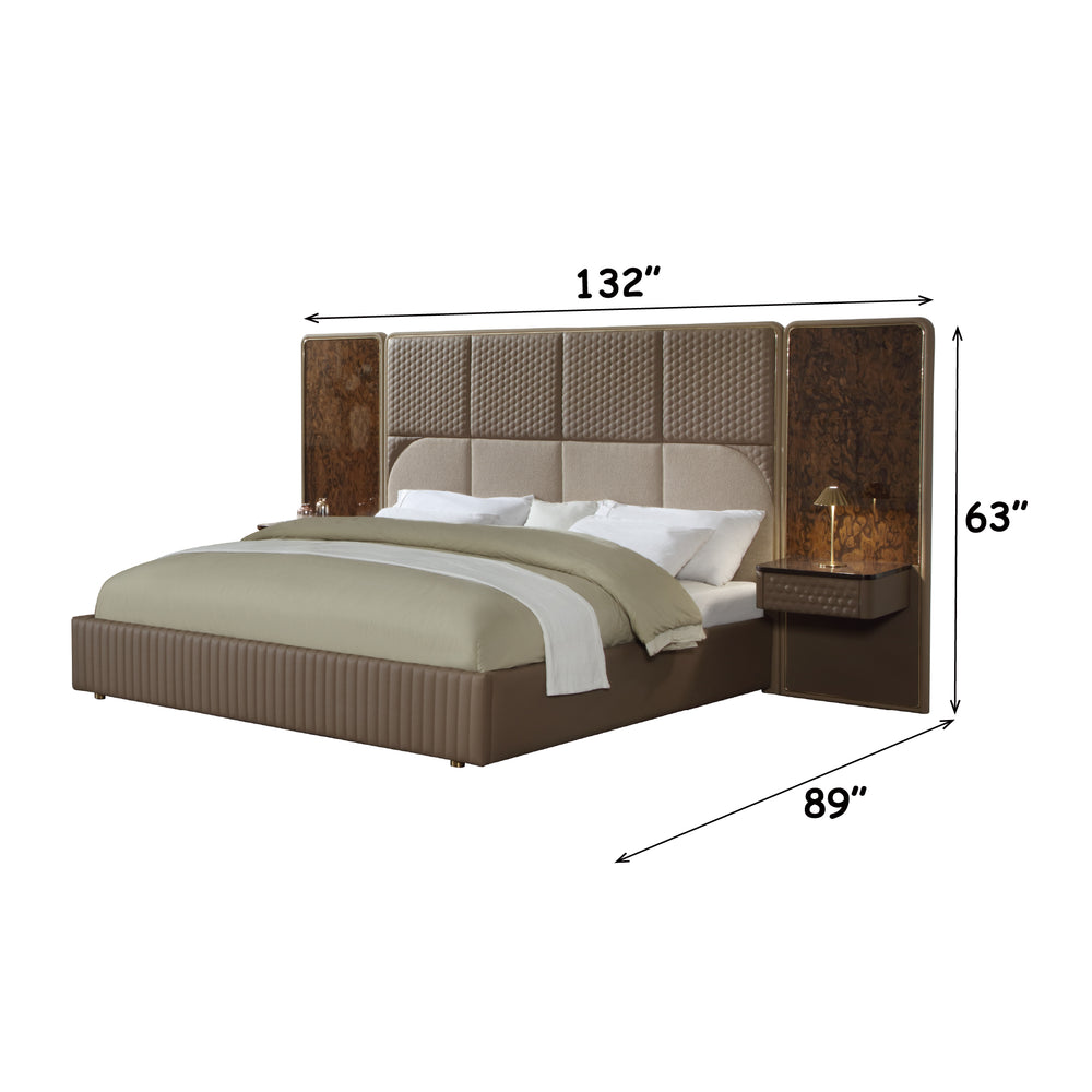 English Elm Marcelino Low Profile Eastern King Bed Upholstered Microfiber Leather Glossy Wood Panel B2756S00036