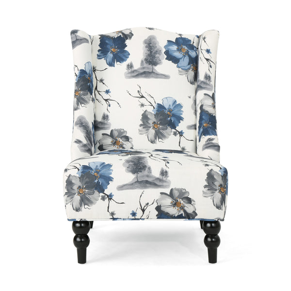 English Elm Christopher Knight Home® - TODDMAN High-Back Club Chair with Smooth Upholstery and Sloped Arms, Modern Wingback Comfort beige +blue flower 64469.00