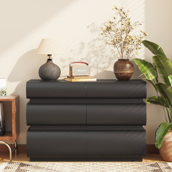 English Elm 6 Modern 6-Drawer Dresser Black No Handle Bedroom Chest with Wide Storage, Sleek Scratch-Resistant Design W757P318427