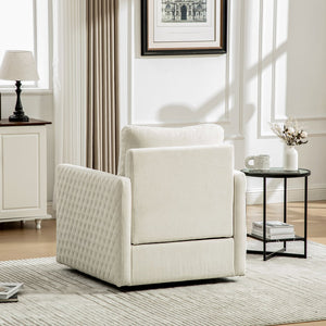English Elm 29.5''w Chenille Swivel Club Chair with Hidden Storage Tufted Square Seat for Reading Nooks Beige W3118P419157
