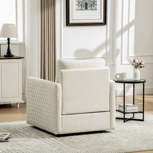 English Elm 29.5''w Chenille Swivel Club Chair with Hidden Storage Tufted Square Seat for Reading Nooks Beige W3118P419157